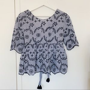 Zara Embroidered Tie-Back Blouse